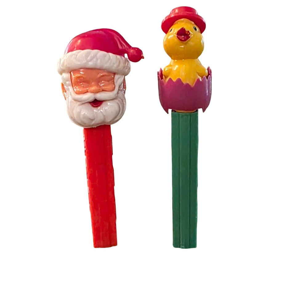 Vintage PEZ Dispensers Santa Claus and Easter Chick Made in Austria No Feet